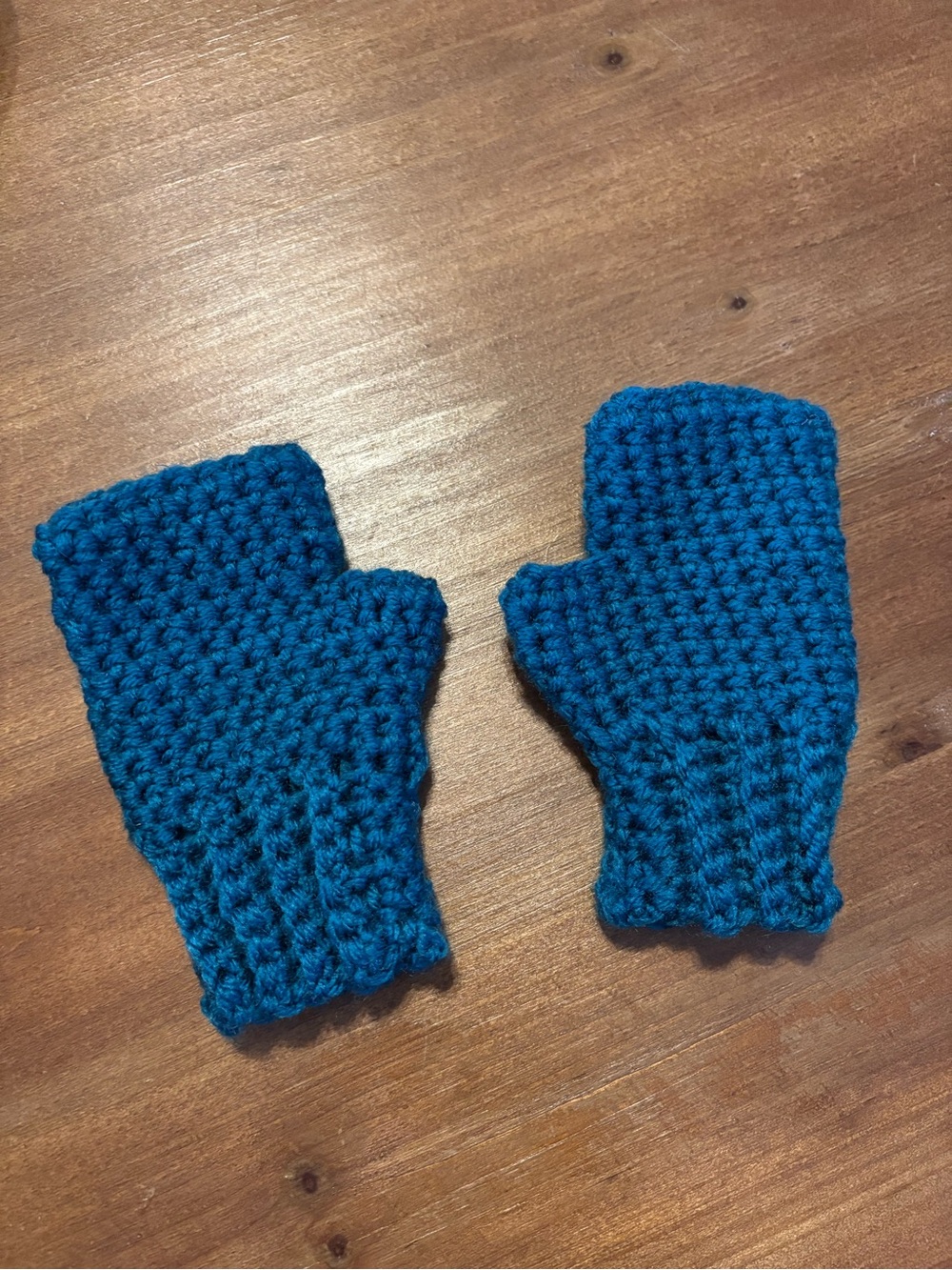 Handmade Kids Blue Crocheted Fingerless Mittens